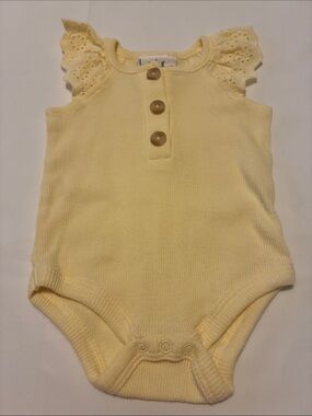Soft Yellow Eyelet Sleeve Baby Bodysuit